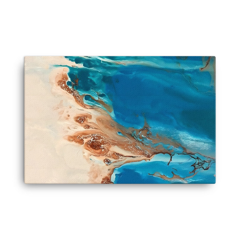 Los Roques Archipelago canvas print featuring crystal blue waters and serene atmosphere in vivid hues.