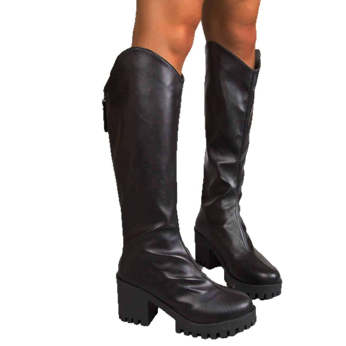 Women’s Thick High-Heel Knee-High Black Boots | Elegant Streetwear - stylish winter footwear for versatile outfits