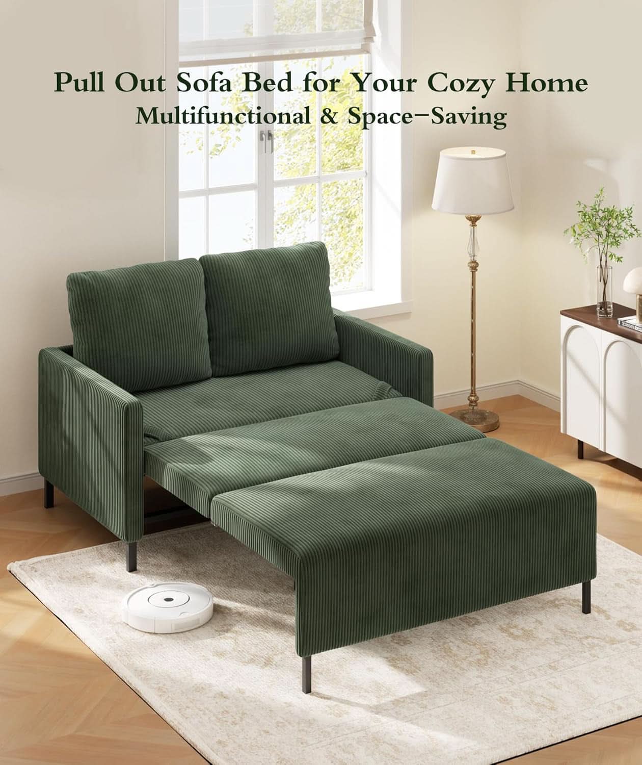 Forest Green Corduroy Convertible Sofa 47Inch Sleeper