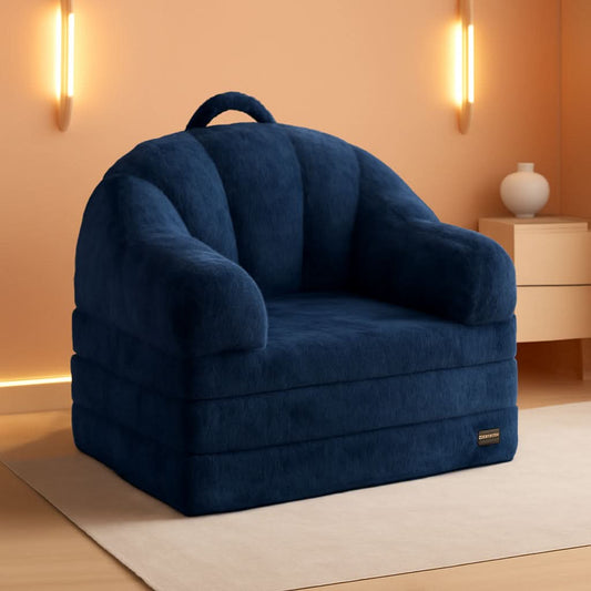 Navy Upholstered Folding Sofa Bed Convertible Lounger