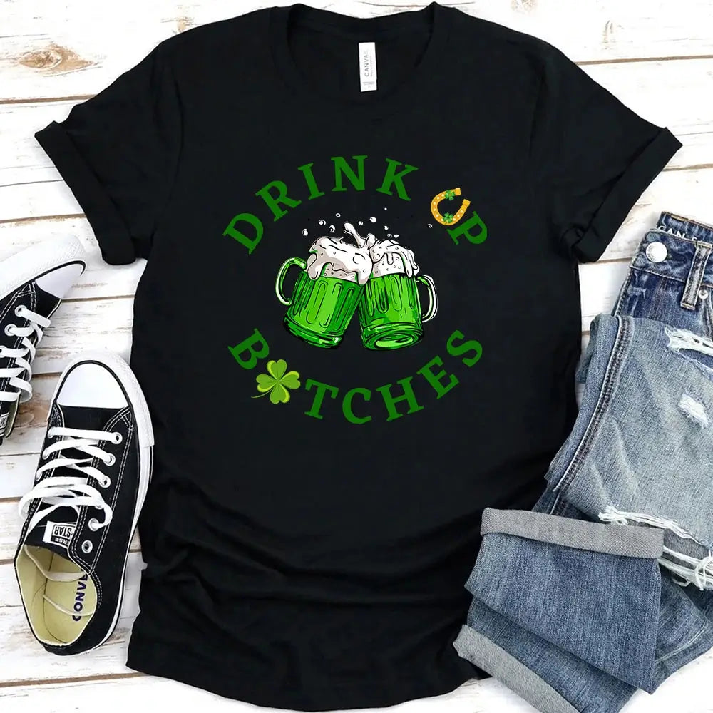 Cheers F*ckers, Drink Up B*tches Saint Paddy Couples T-Shirt