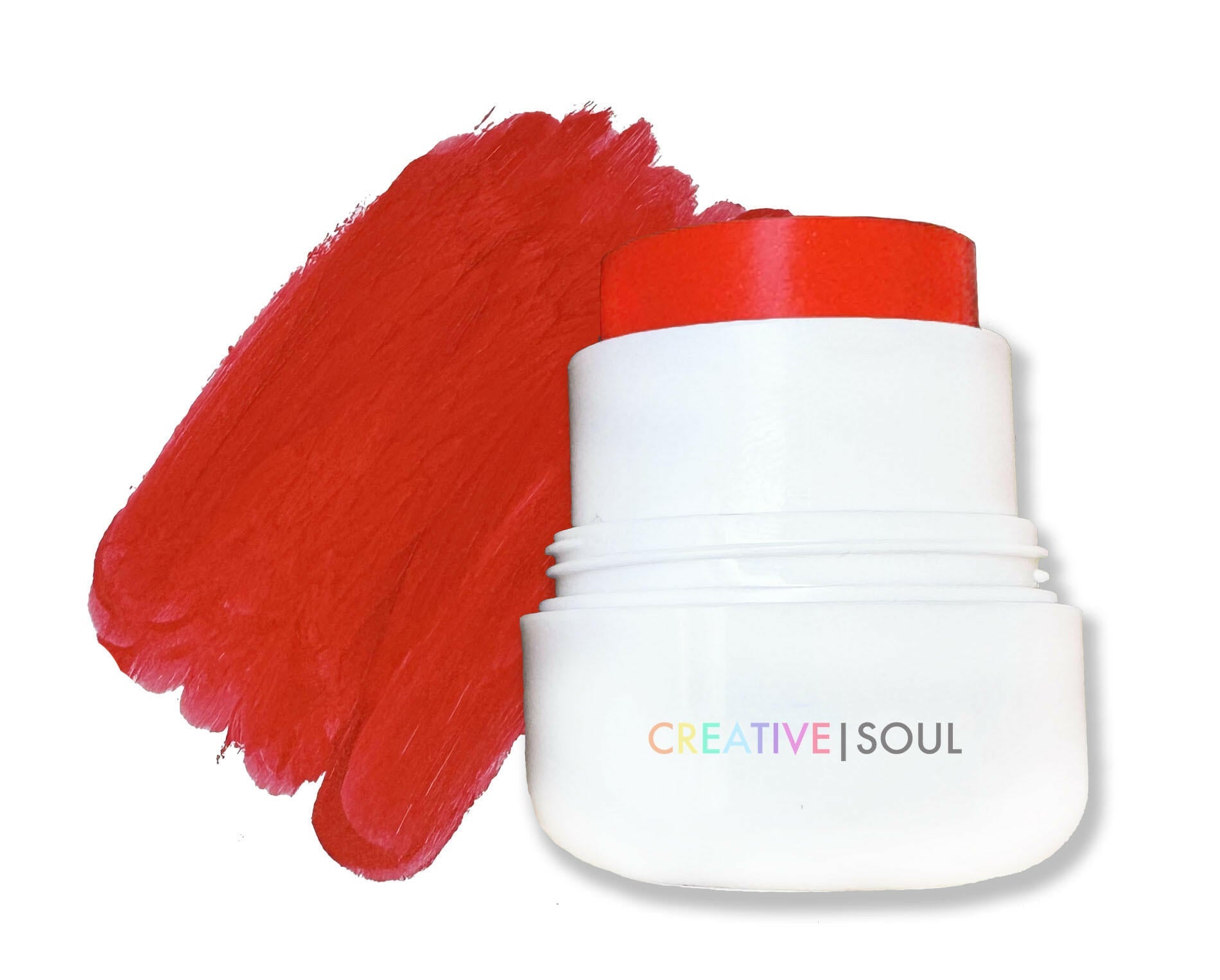 Creepy Crimson cream blush deep red, smooth satin-matte finish, vegan, cruelty-free, easy to apply, and blendable.