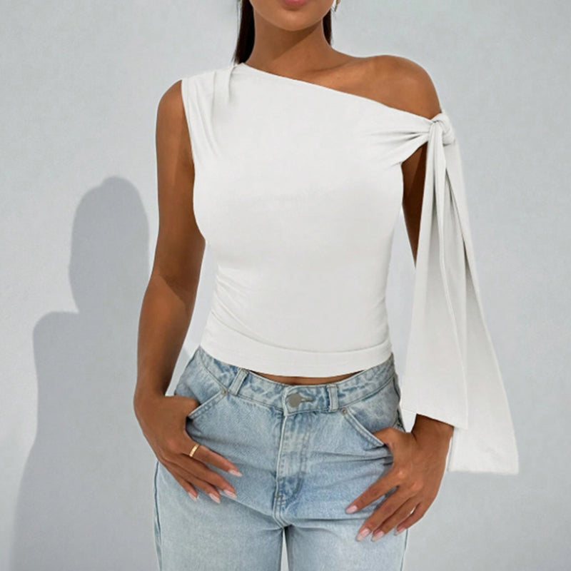 Women’s One-Shoulder Asymmetrical Tie Shoulder Top – Going Out & Party Shirt