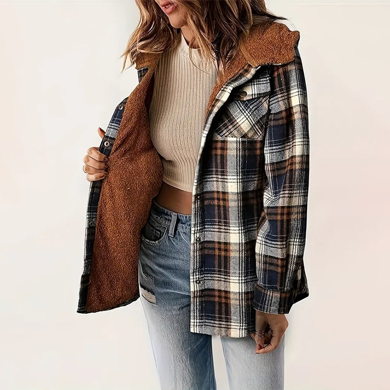 Women's Plaid Button-Up Long Sleeve Jacket