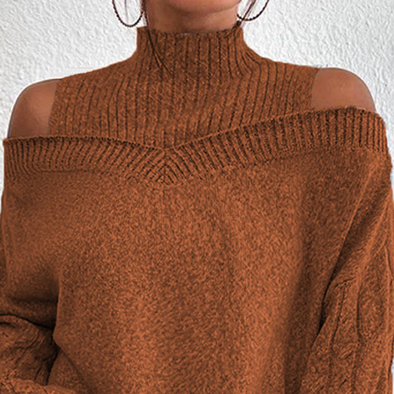 Women's Cold Shoulder Sweater - High Neck Cut Out Pullover Long Sleeve Top