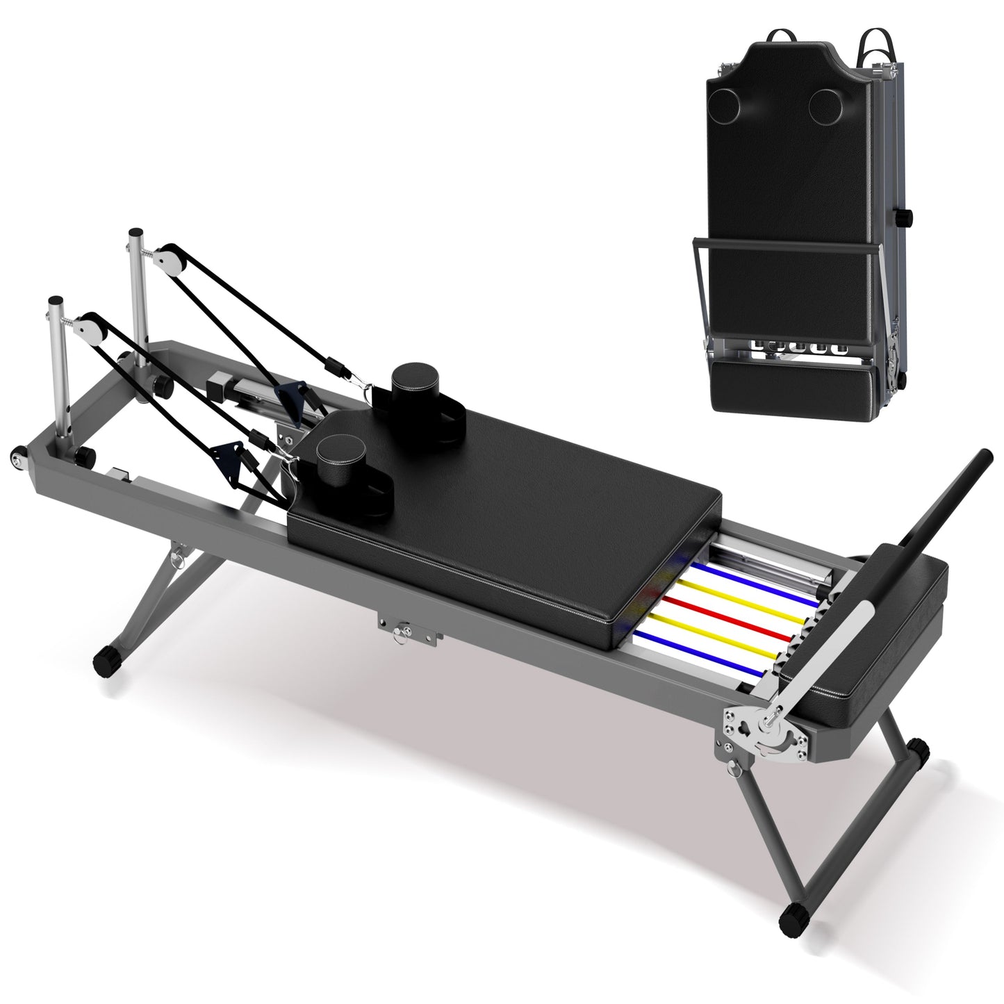 Extra Large Pilates Reformer - Multi-functional Home Fitness Equipment, 395lbs Capacity, with Dynamic Resistance Cords and Aerobic Rebounder, Improves Posture, Builds Strength, Reduces Stress, black