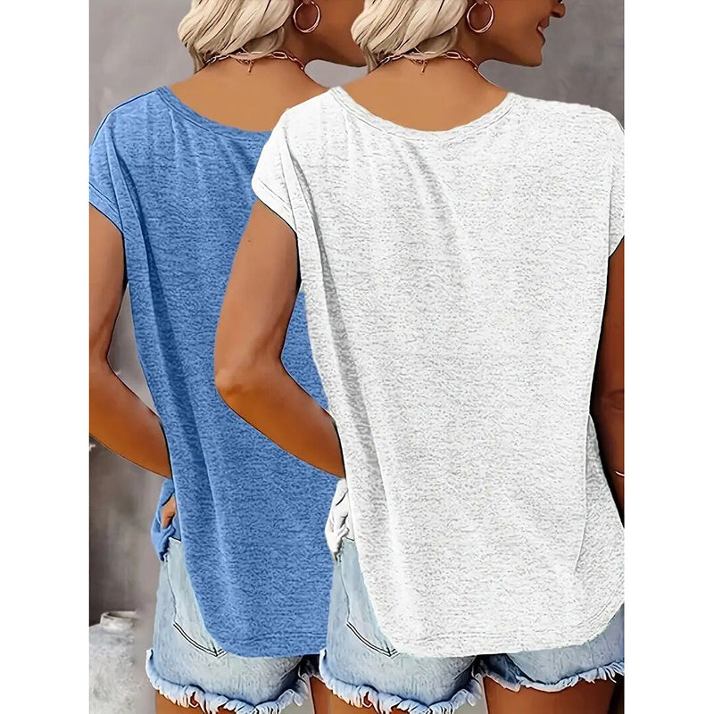 2-Pack Women's V-Neck Sleeveless Tank Tops – Loose Fit Casual Summer Beach Shirts