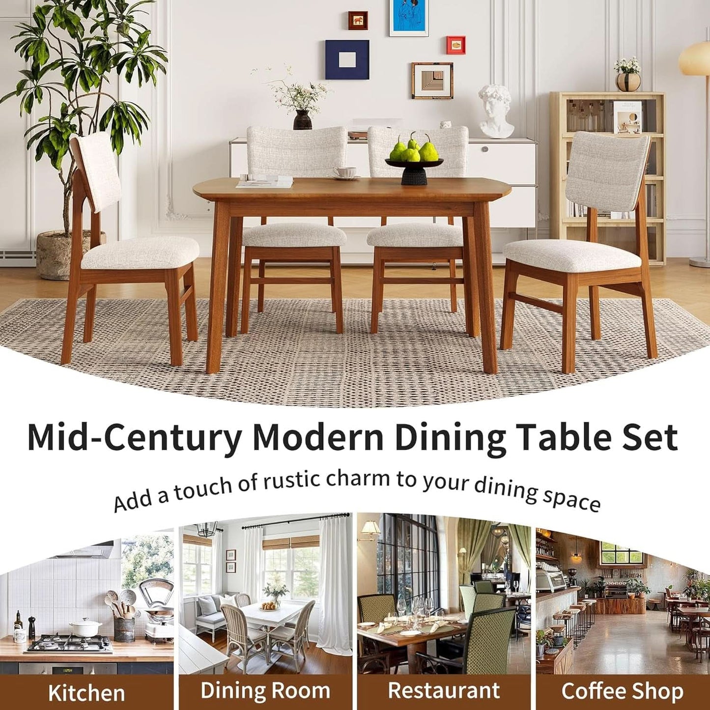 Brown Beige Space Saving Solid Wood Dining Set Chairs