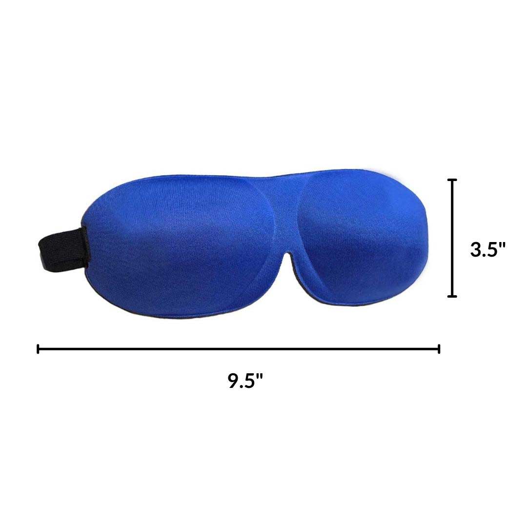 Beauty Sleep | Deep Domed Eye Mask with adjustable elastic strap, blue design, dimensions 9.5 by 3.5 inches.
