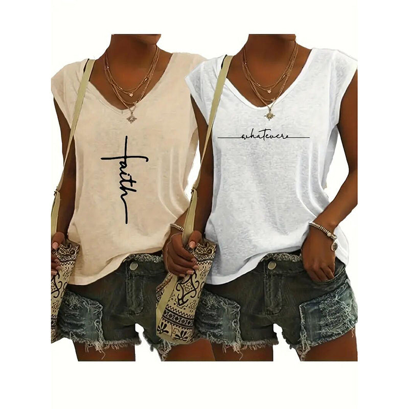 2-Pack Women's V-Neck Sleeveless Tank Tops – Loose Fit Casual Summer Beach Shirts