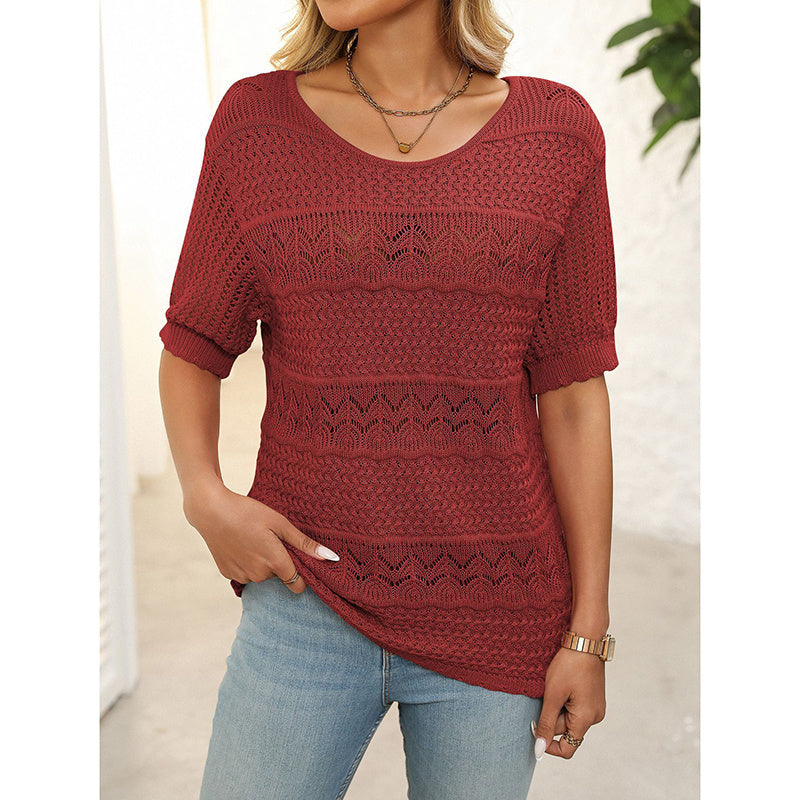 Women’s Short Sleeve Crochet Knit Hollow-Out Top