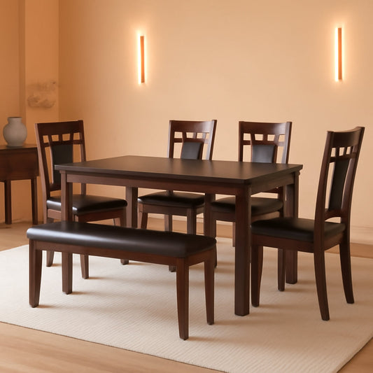 Brown Contemporary Engineered Wood Dining Table Set with six seating