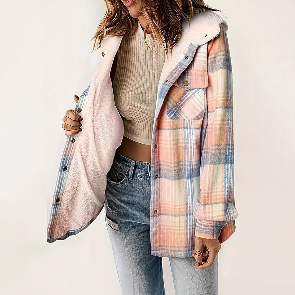 Women's Plaid Button-Up Long Sleeve Jacket