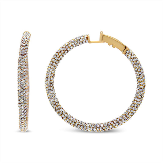 18K Rose Gold 6.90 Cttw Pave Set Diamond Inside Out Eternity Hoop Earrings (F-G Color, VS1-VS2 Clarity)
