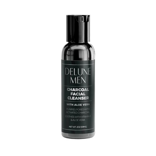 Bottle of Charcoal Facial Cleanser with activated charcoal and aloe vera for deep cleansing and hydration.