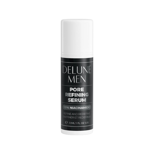 Delune Men Pore Refining Serum with 10% Niacinamide for reducing pores and oil regulation in a 30ml bottle