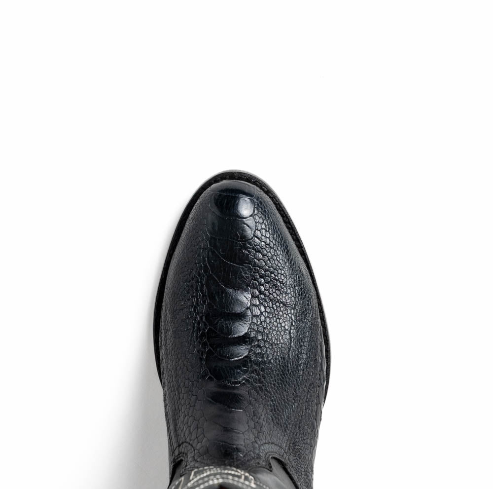 Denver Black - Genuine ostrich leg skin cowboy boot top view