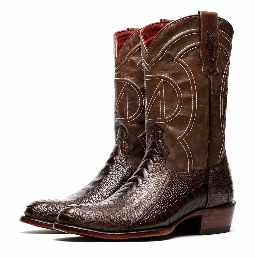Denver Clear Brown genuine ostrich leg skin cowboy boot with exotic leather and rich detail, part of the Western Collection.