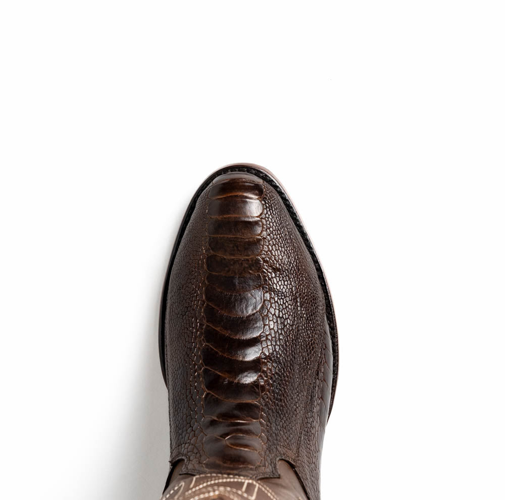 Denver Clear Brown cowboy boot in ostrich leg skin with rich texture and elegant design