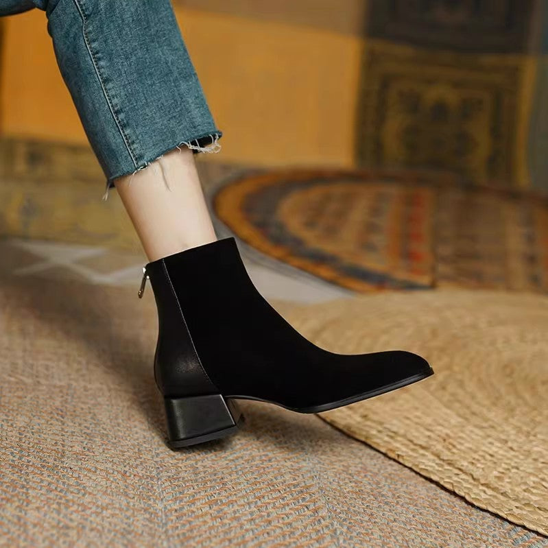 Women’s Suede Mid-Heel Martin Boots – Chic Casual Ankle Boots