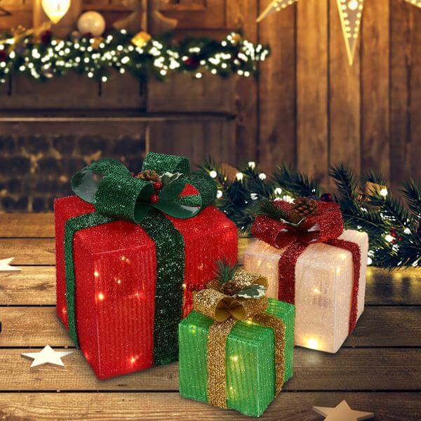LED60 Light Warm White Christmas Gift Box - 3-Piece Set with Onion Cloth, perfect for holiday decor, indoors or outdoors.
