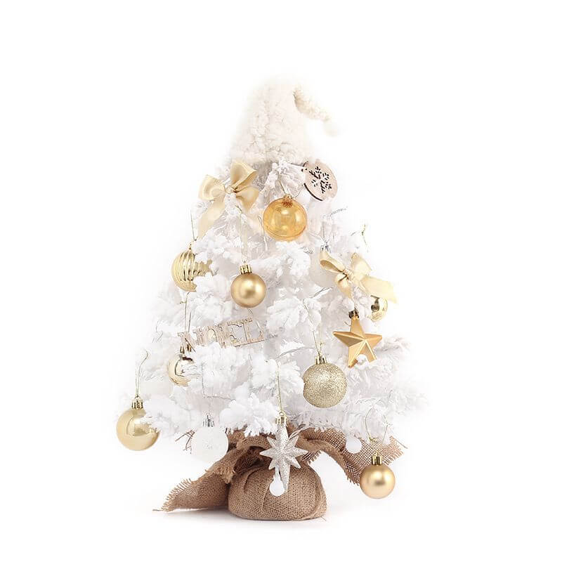 Tabletop Christmas Tree - Mini Snow Flocked with Gold Ornaments, perfect for holiday decorations.
