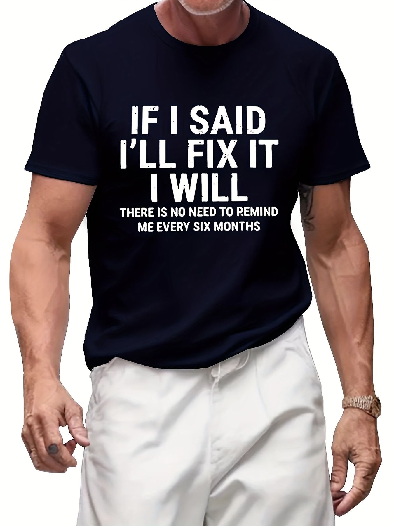 Round Neck Printed T-shirt with humorous quote, short sleeved, ideal for spring and summer, retro leisure style for men and women.