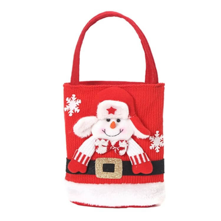 Christmas Candy Tote Bag for Kids with snowman design, red and white color, perfect for holiday treats and gifts.