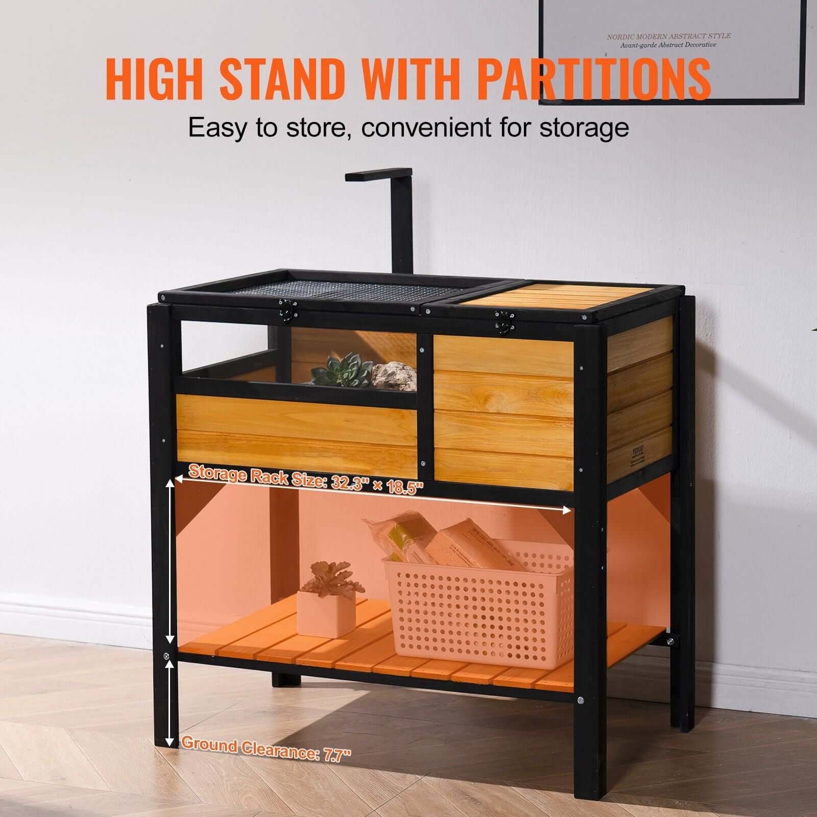 VEVOR Wooden Tortoise House Tortoise Habitat Indoor & Outdoor for Lizards Snakes with storage shelf, two-room design, high stand