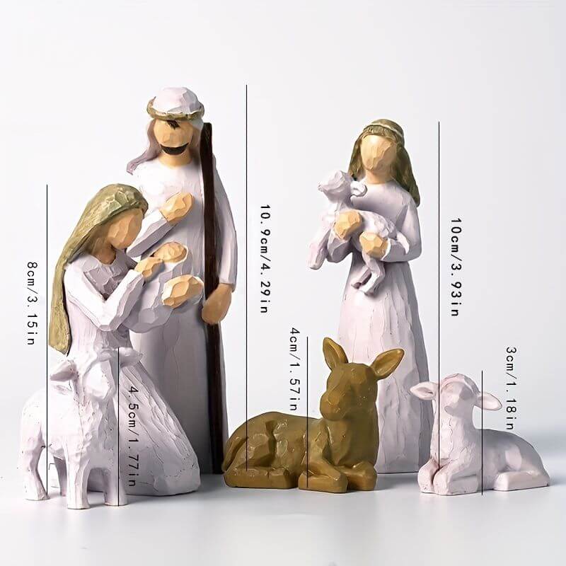 Nativity Figurine Hand Painted set with detailed handcrafted figures and animals, perfect for Christmas decor and holiday gifts.