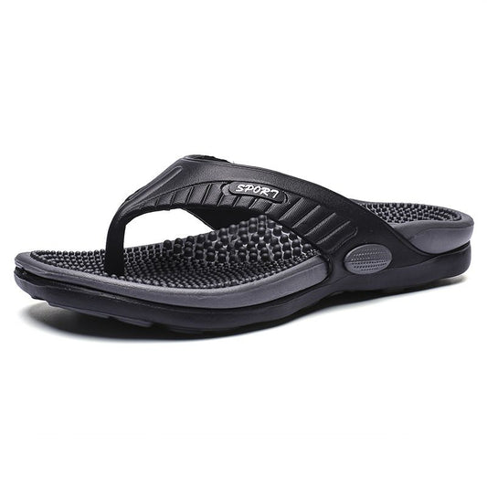Men's breathable beach flip-flops with massage soles and lightweight rubber straps, perfect for casual comfort and summer activities.