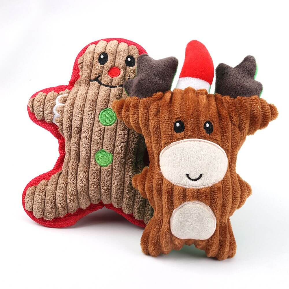 Christmas pet chew toy Pet plush voice toy with gingerbread and reindeer design for dogs.
