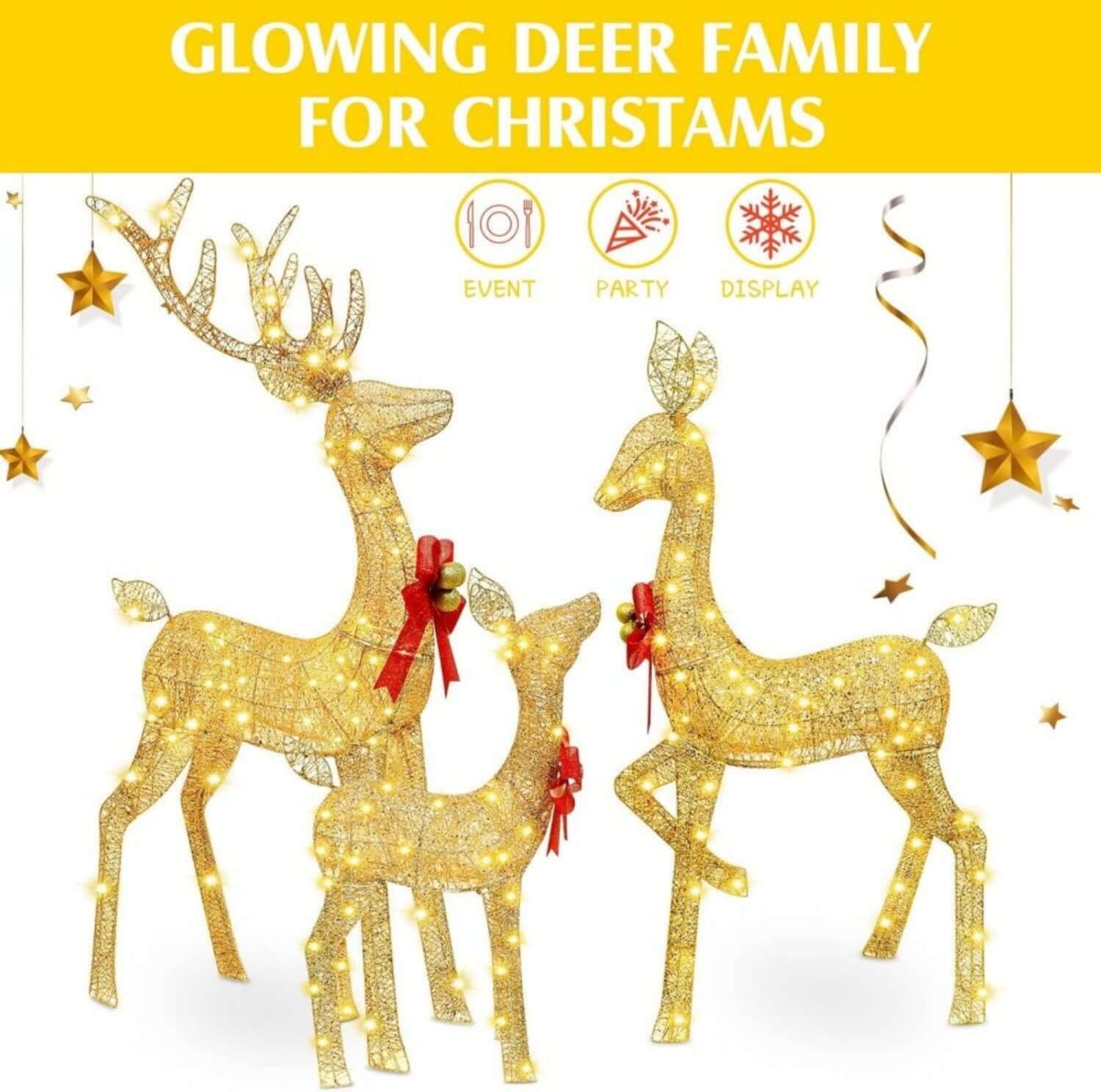 Lighted Christmas Deer Family Set Outdoor glowing reindeer display for holiday decor