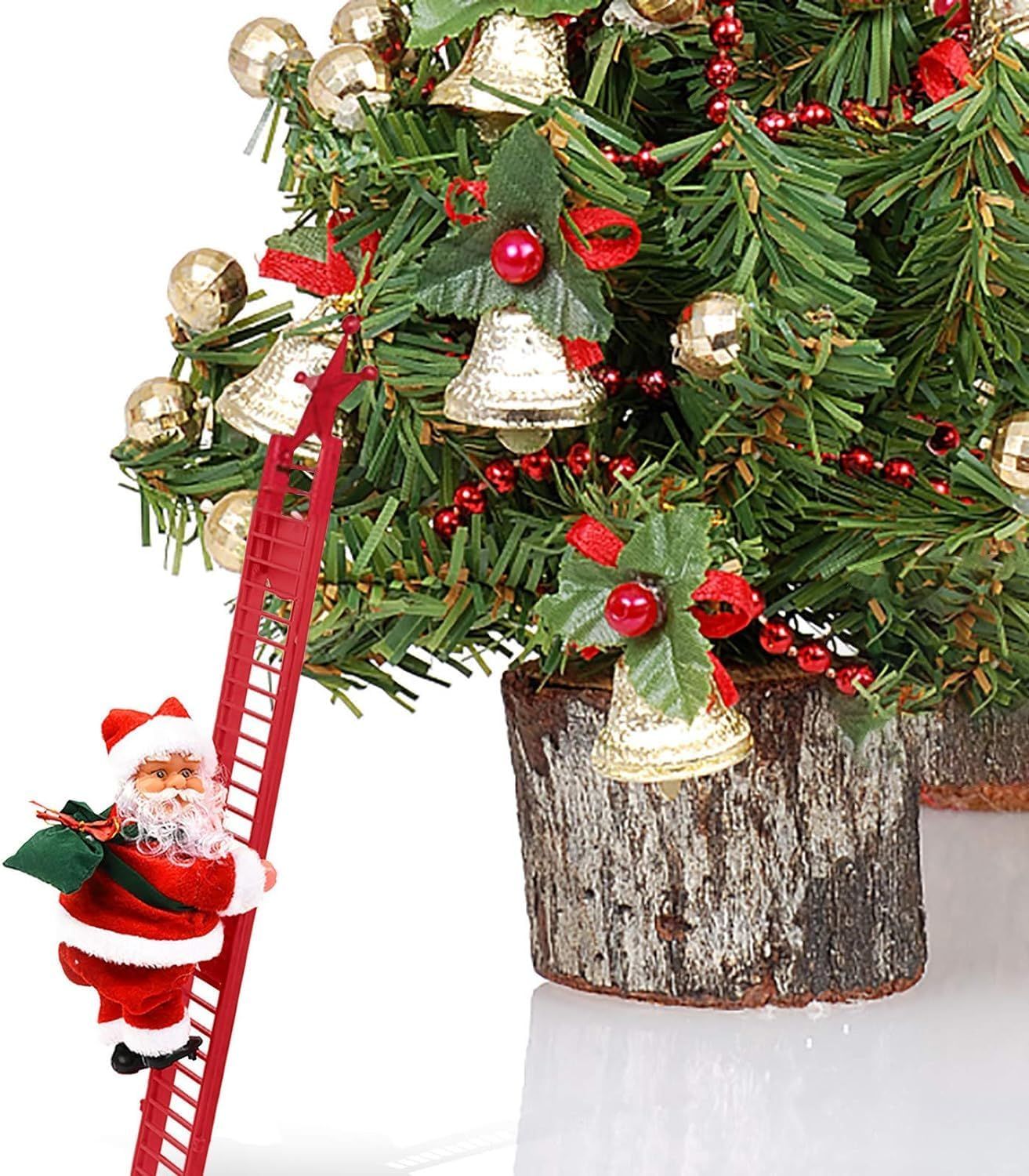 Christmas Electric Climbing Santa on ladder with festive tree