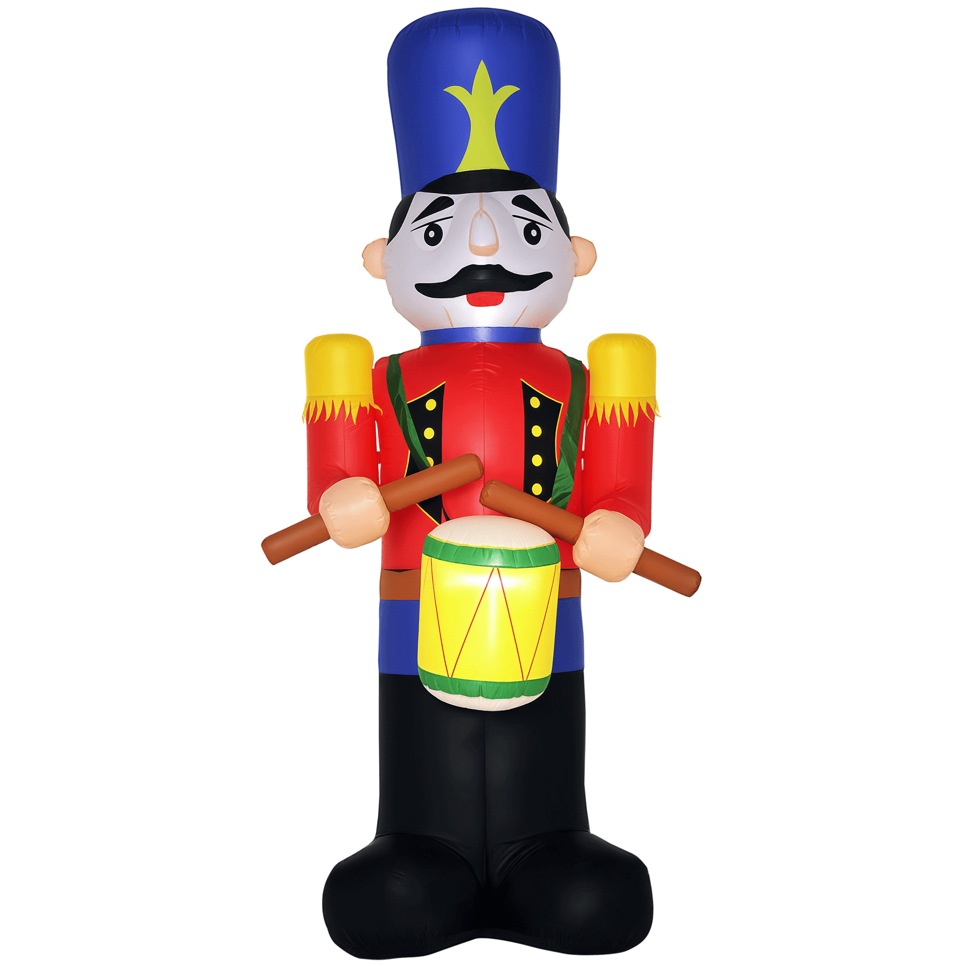 HOMCOM 8ft Christmas Inflatables Nutcracker with LED lights for outdoor holiday decoration showcasing a toy soldier with a drum.