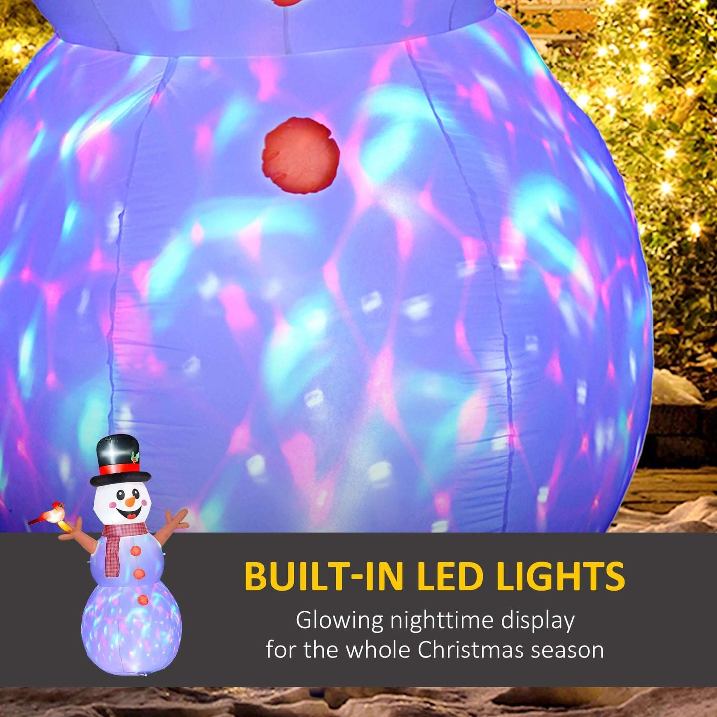 Inflatable Snowman with LED lights, 8ft Christmas blow up decoration, glowing at night, festive outdoor holiday decor