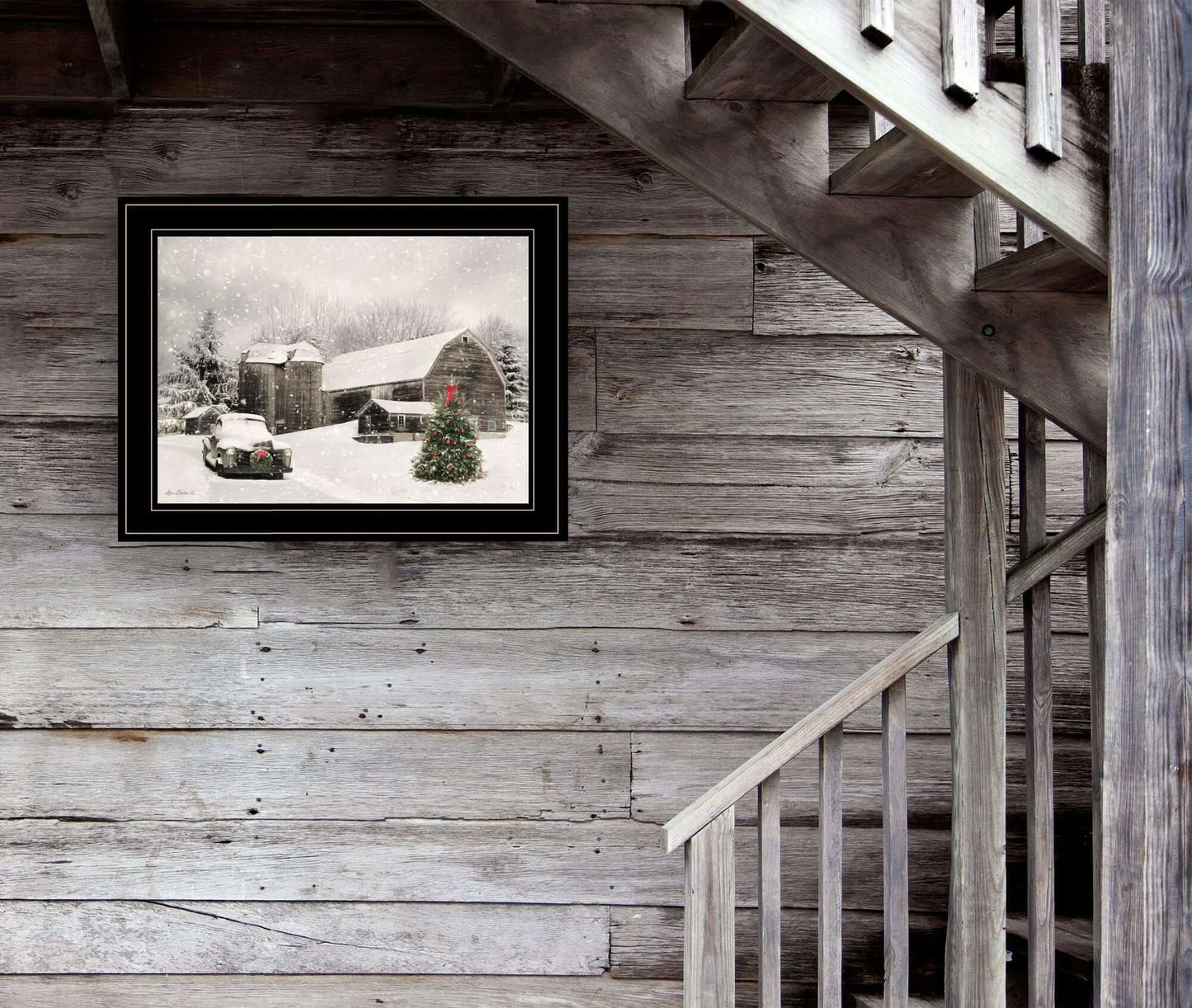 Trendy Decor 4U Farmhouse Christmas Wall Art by Lori Deiter adorned on a rustic wooden wall, perfect for holiday decor.