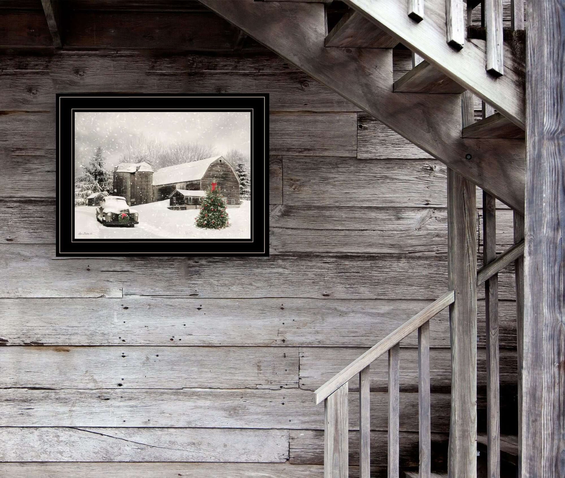 Trendy Decor 4U Farmhouse Christmas Wall Art by Lori Deiter adorned on a rustic wooden wall, perfect for holiday decor.