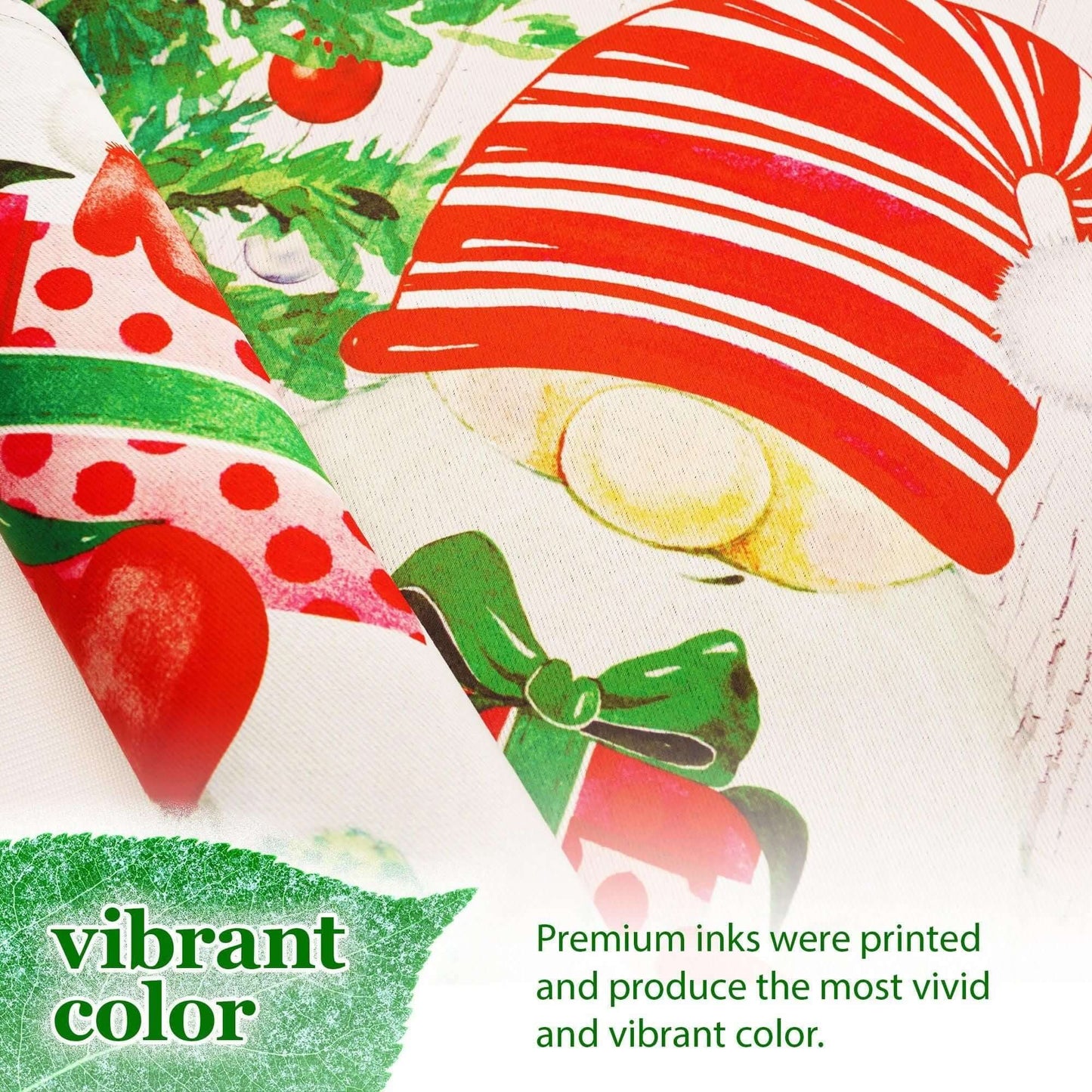 Close-up of a Christmas Garden Flag featuring Santa gnome design with vibrant colors, perfect for holiday outdoor decor.