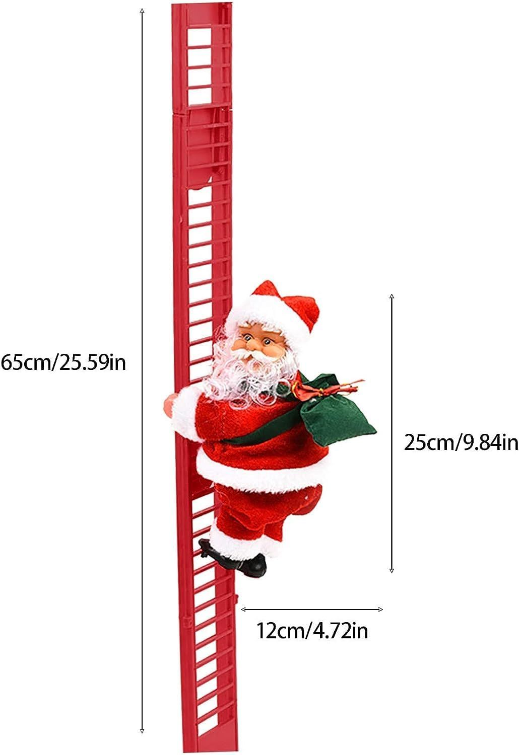 Christmas Electric Climbing Santa on ladder, festive decoration with LED lights and music for holiday tree ornaments.