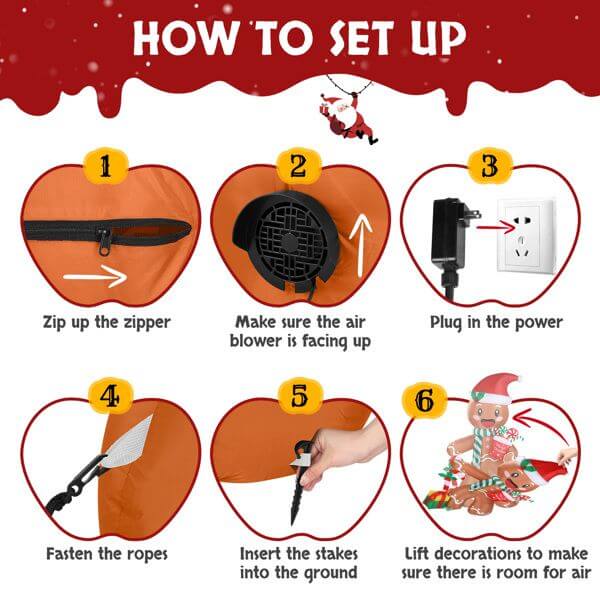 Setup guide for 7.9ft Gingerbread Man Christmas Inflatable Decoration with LED Lights.