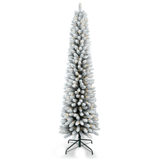5ft Flocked Pencil Christmas Tree with 263 Tips and warm white lights for holiday decor
