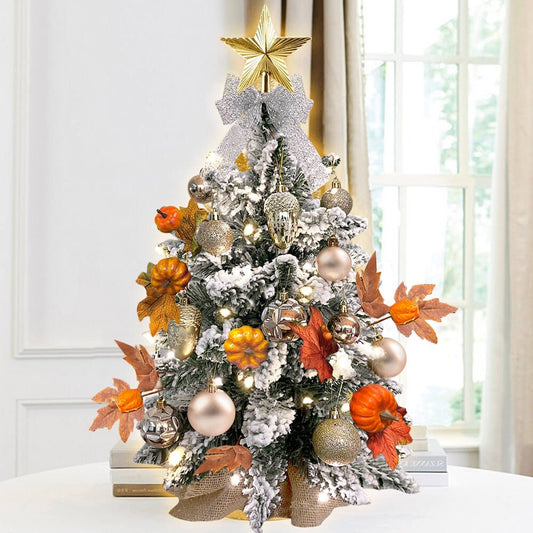 2ft Tabletop Christmas Tree with Flocked Snow and Ornaments, perfect for home or office winter decoration.