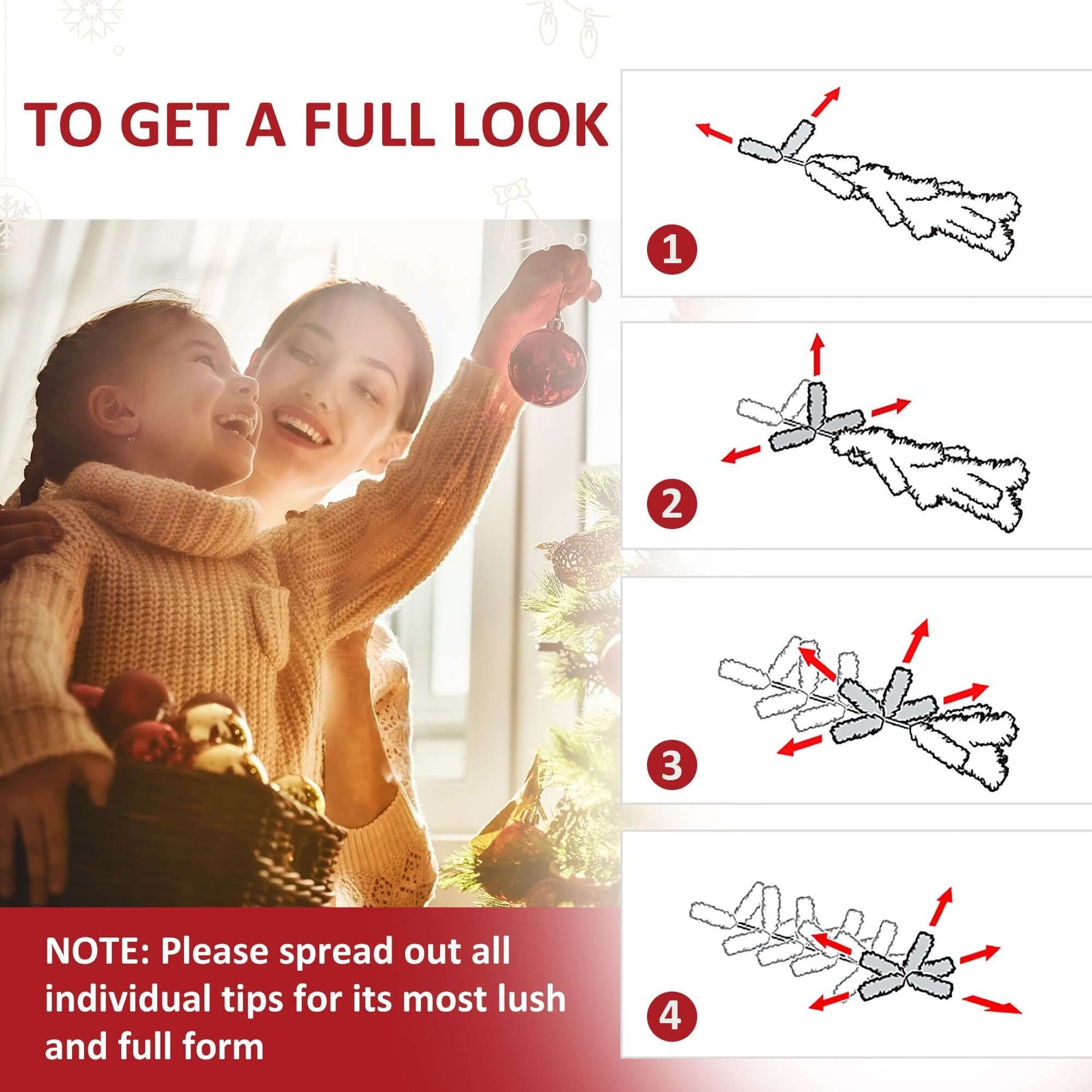 Family decorating Christmas tree with HOMCOM 7ft Pre Lit Douglas Fir Artificial Christmas Tree assembly guide and tips.