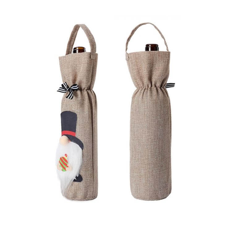 Christmas Decoration Supplies Champagne Red Wine Bag with cute cartoon Christmas design.