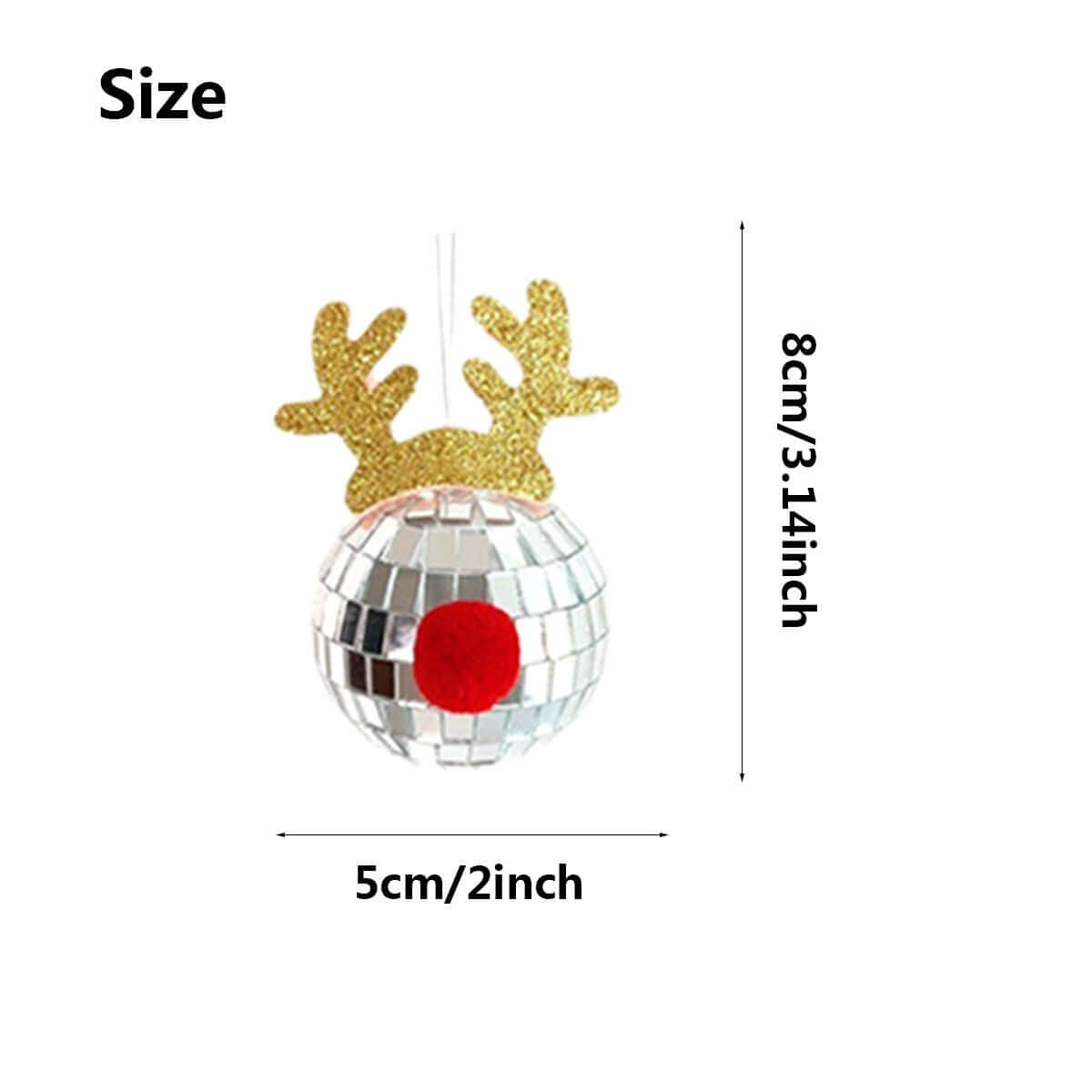 5PCS Disco Mirror Elk Horn Christmas Decor ornament with antler design and reflective mirror tiles, 8cm by 5cm size description.