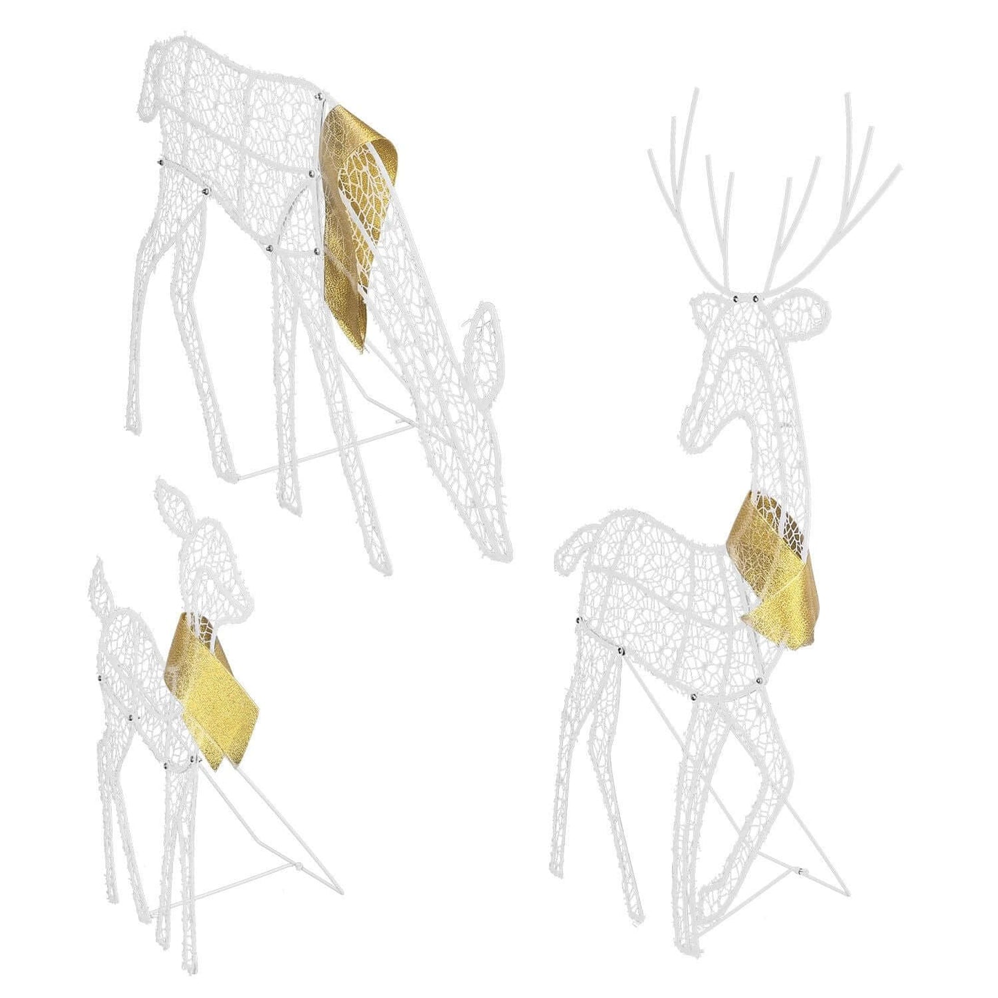 Reindeer Family Lighted Christmas Deer Decoration, 2D reindeer figures with yellow lights, includes buck, doe, and fawn in 3 sets