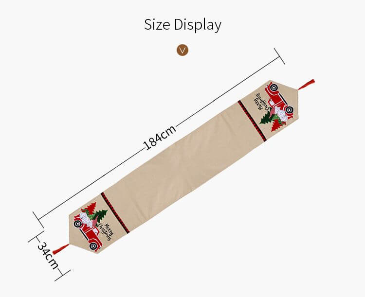 Christmas Santa Claus Car Table Runner with vintage car design, dimensions 184cm x 34cm, perfect for festive home decor.
