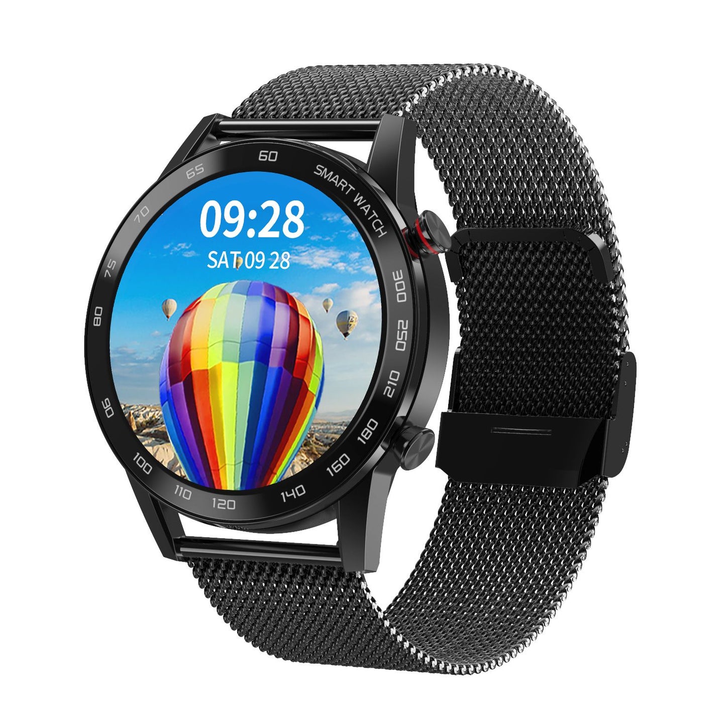DT95 Multi-dial Bluetooth Smart Watch with black steel band, 1.3 inch 3D HD screen, featuring Bluetooth calling and health monitoring.
