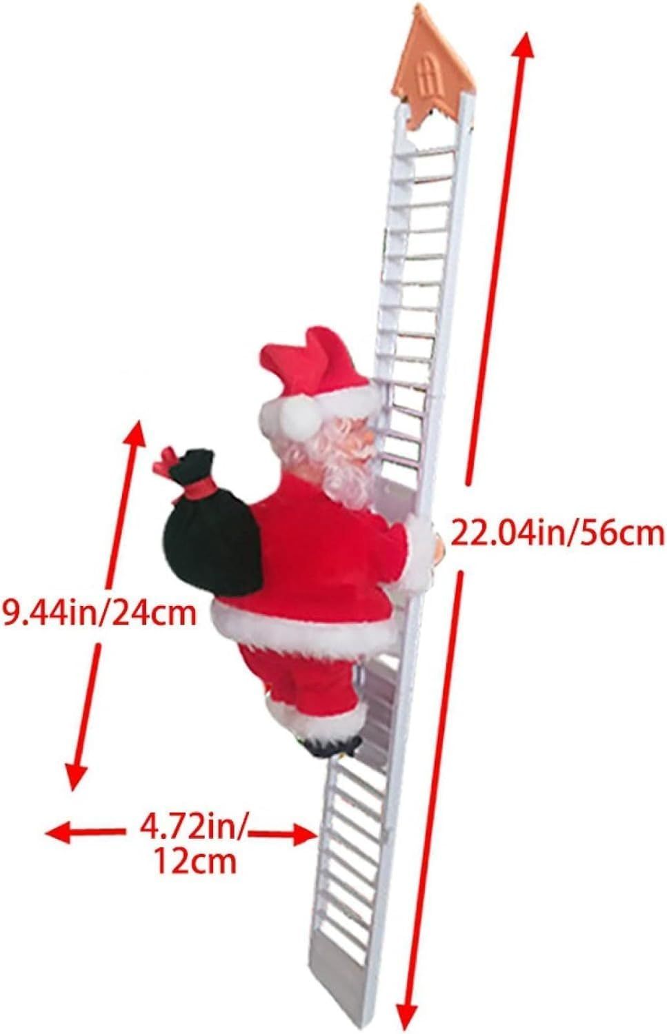 Christmas Electric Climbing Santa on ladder with dimensions shown, featuring music and LED lights for Xmas decorations.